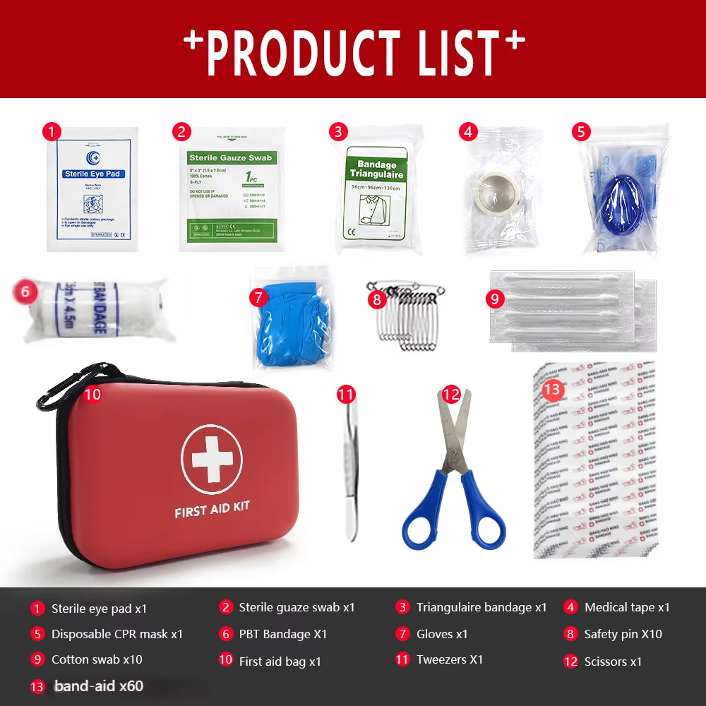 90PCS PORTABLE EMERGENCY MEDICAL FIRST AID KIT – COMPACT SURVIVAL BAG FOR HOME, OUTDOOR, TRAVEL, CAMPING & ADVENTURE USE
