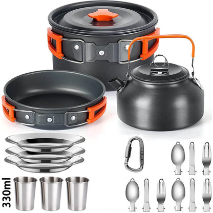 Camping Cookware Set for 2-3 People – Pots with Handles, Teapot, and Cutlery