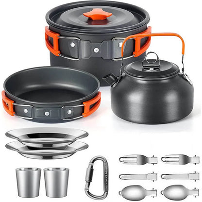 Camping Cookware Set for 2-3 People – Pots with Handles, Teapot, and Cutlery