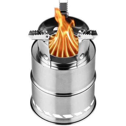 PORTABLE WOOD BURNING CAMPING STOVE – MINI LIGHTWEIGHT STAINLESS STEEL OUTDOOR COOKER FOR HIKING, PICNIC, BBQ, TRAVEL & SURVIVAL