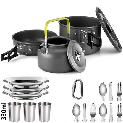 Camping Cookware Set for 2-3 People – Pots with Handles, Teapot, and Cutlery