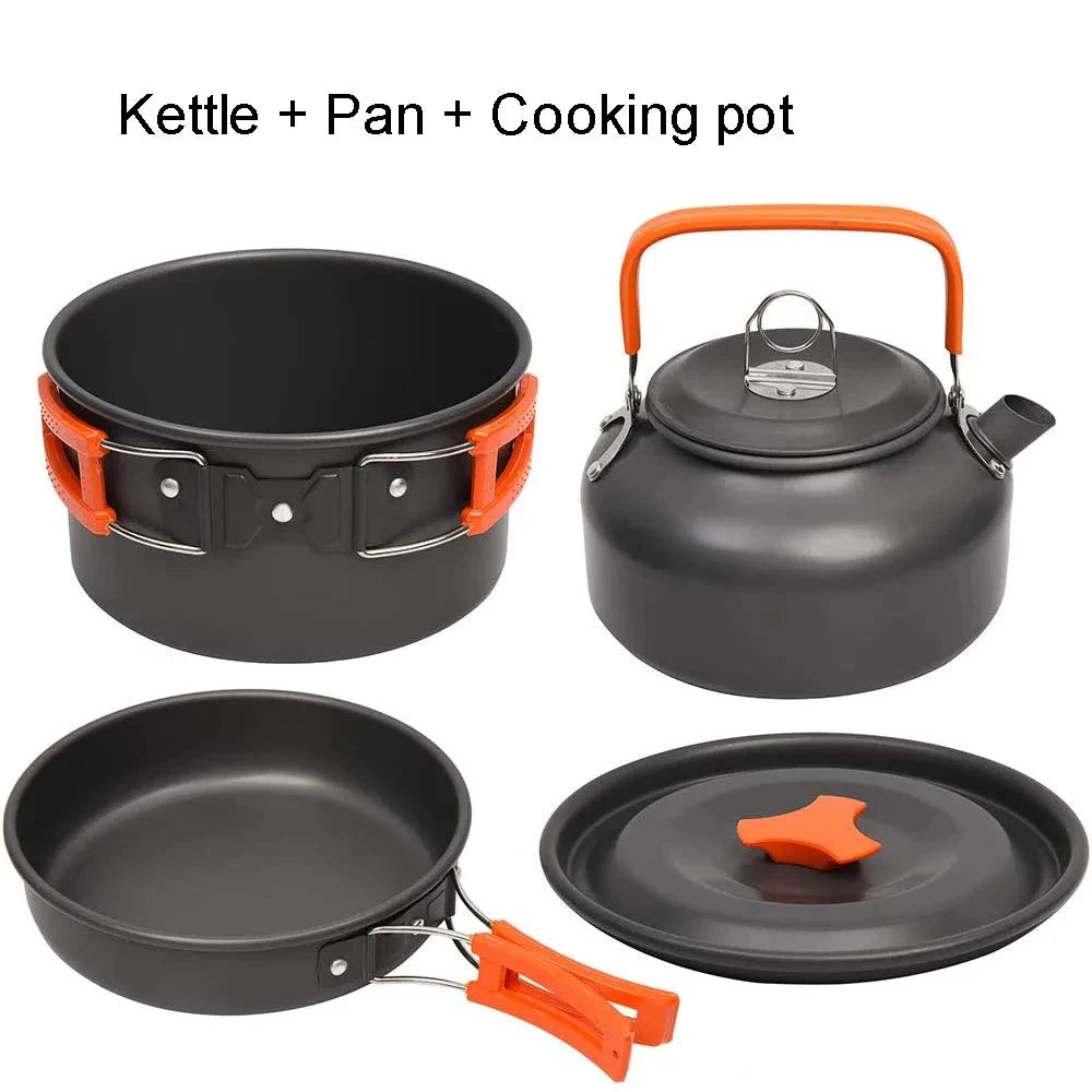Camping Cookware Set for 2-3 People – Pots with Handles, Teapot, and Cutlery