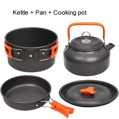 Camping Cookware Set for 2-3 People – Pots with Handles, Teapot, and Cutlery