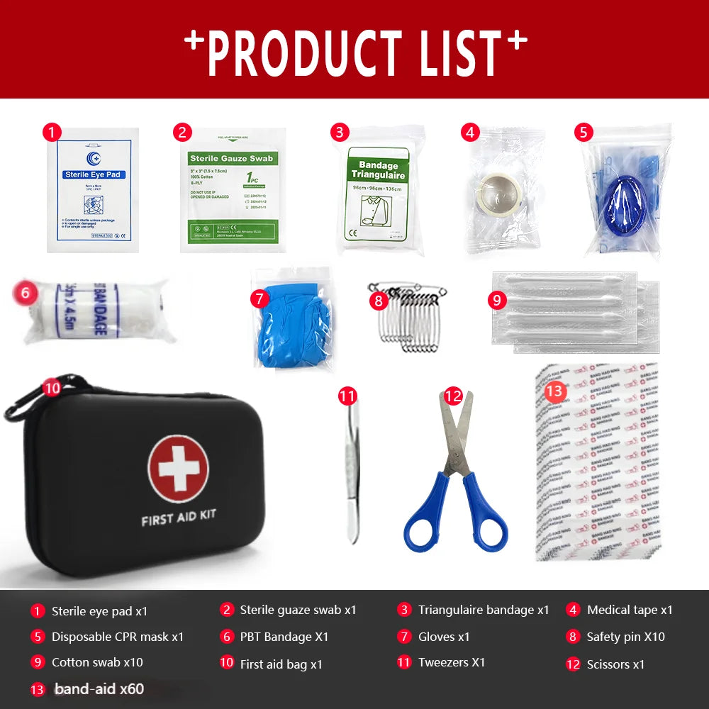 90PCS PORTABLE EMERGENCY MEDICAL FIRST AID KIT – COMPACT SURVIVAL BAG FOR HOME, OUTDOOR, TRAVEL, CAMPING & ADVENTURE USE